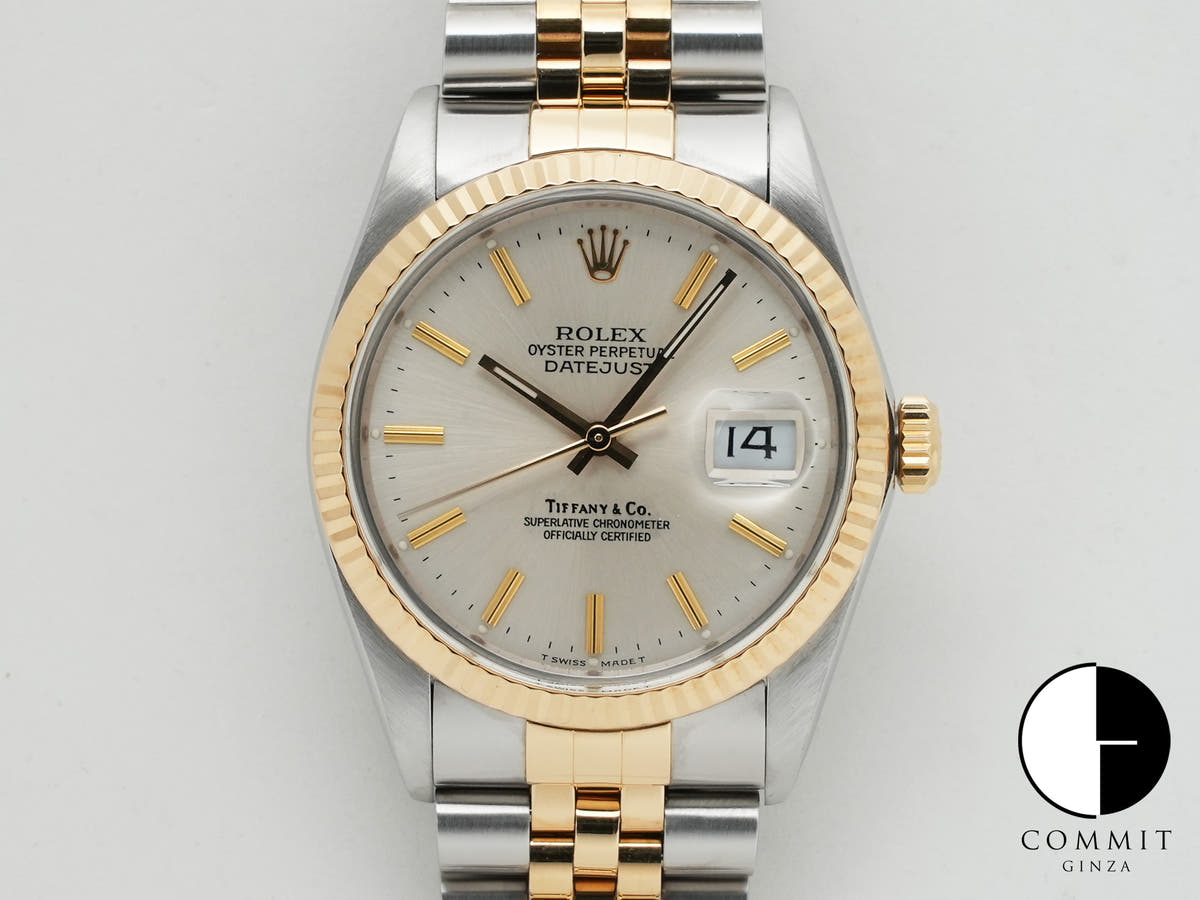 ロレックス デイトジャスト TIFFANY&Co. Ref.16013 ステンレススチール/イエローゴールド シルバー文字盤 美中古 5xixm9ai
