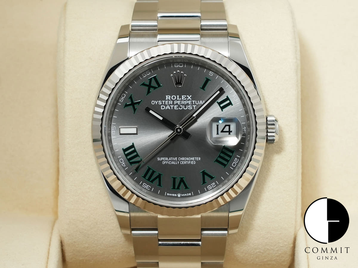 ロレックス デイトジャスト36 Ref.126234 ステンレススチール/ホワイトゴールド スレートローマン文字盤 オイスターブレスレット 美中古 pjhcwhj8