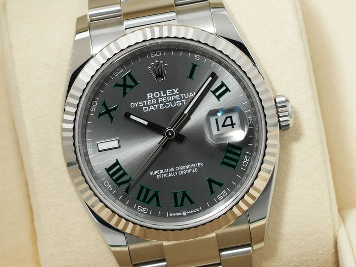 ロレックス デイトジャスト36 Ref.126234 ステンレススチール/ホワイトゴールド スレートローマン文字盤 オイスターブレスレット 美中古 pjhcwhj8