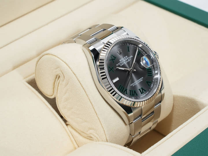 ロレックス デイトジャスト36 Ref.126234 ステンレススチール/ホワイトゴールド スレートローマン文字盤 オイスターブレスレット 美中古 pjhcwhj8