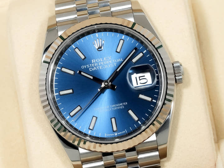 ロレックス デイトジャスト36 Ref.126234 ステンレススチール/ホワイトゴールド ブライトブルー文字盤 ジュビリーブレスレット 美中古 upmnrvyb