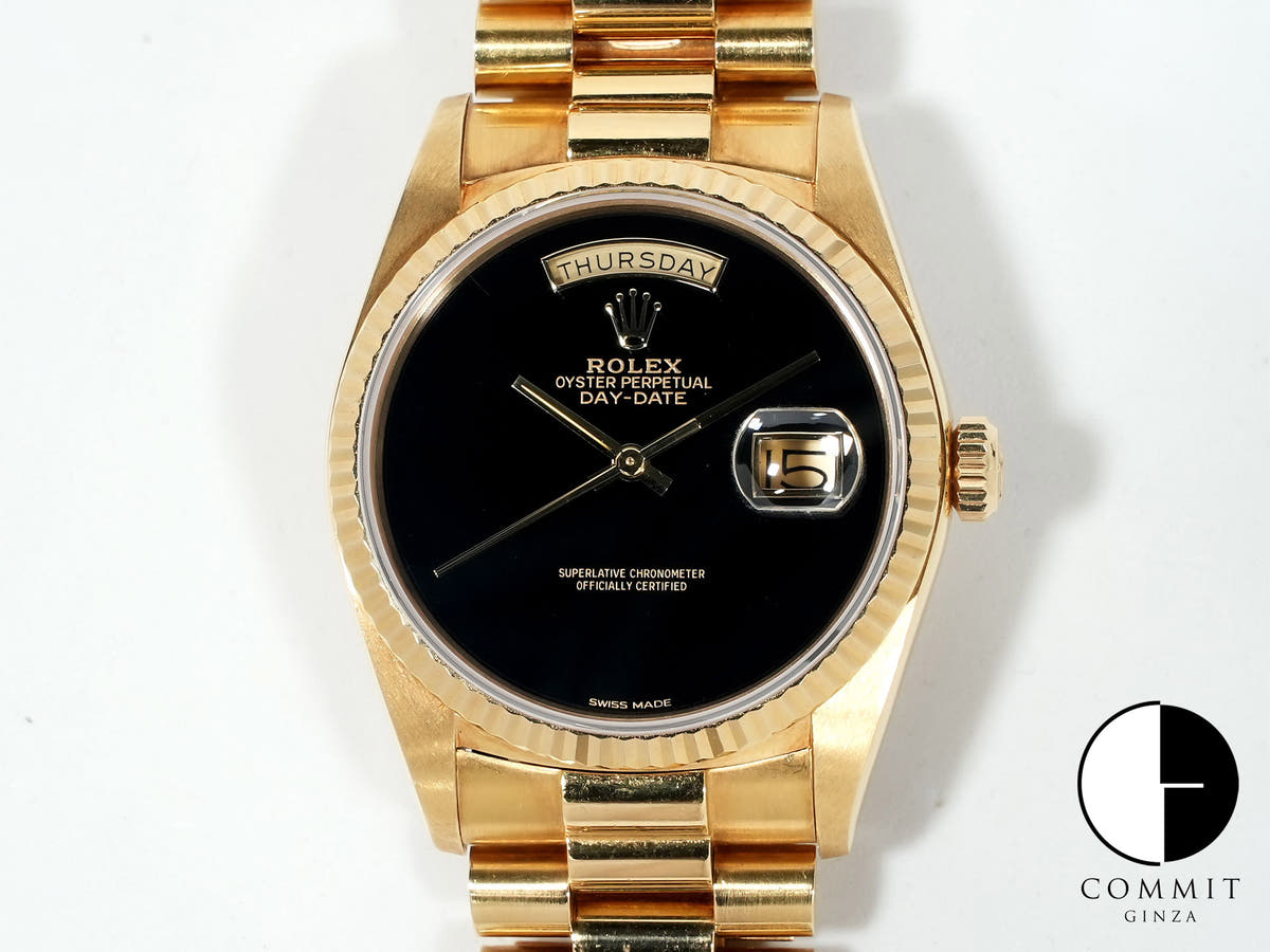 ロレックス デイデイト36 Ref.18038 イエローゴールド オニキス文字盤 中古 fw4muuk5