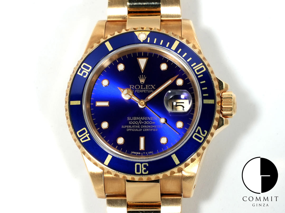 Pre-owned Rolex Submariner Date Ref. 16618 in Yellow Gold with Blue Dial (ybhedk48)