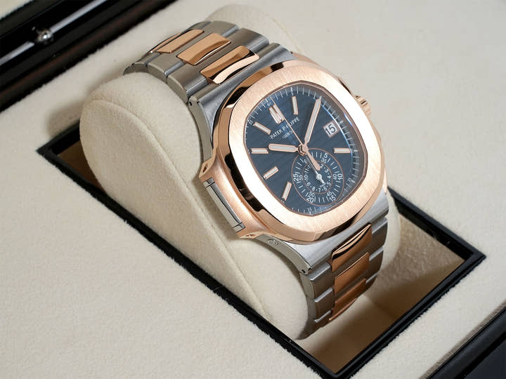 Patek Philippe Nautilus Chronograph Ref. 5980/1AR-001 Stainless Steel/Rose Gold Blue Dial Excellent Condition xp899qt5