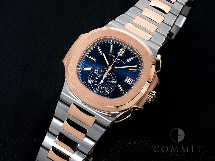 Patek Philippe Nautilus Chronograph Ref. 5980/1AR-001 Stainless Steel/Rose Gold Blue Dial Excellent Condition xp899qt5