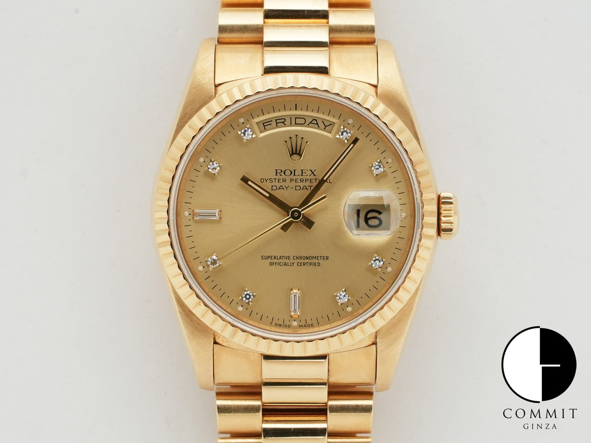 ロレックス デイデイト36 Ref.18238A イエローゴールド シャンパンx10Pダイヤ文字盤 中古 oerwjhrn