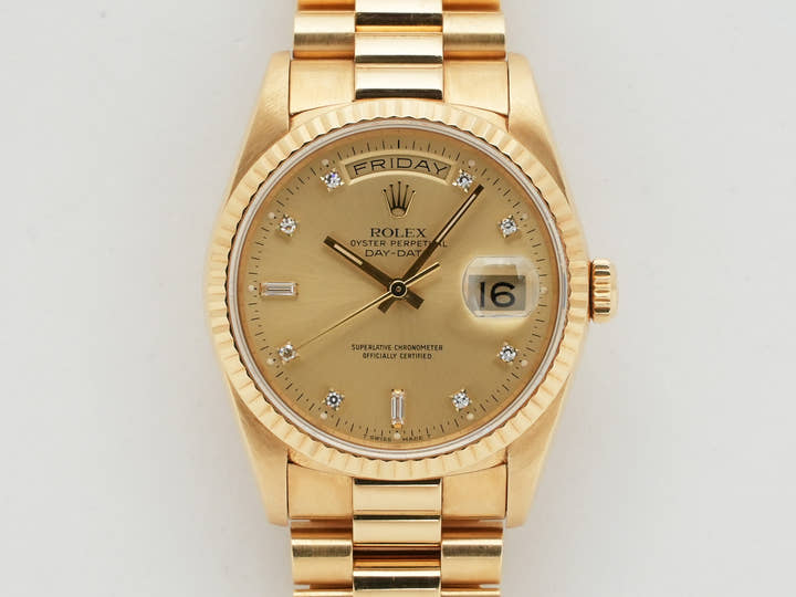 ロレックス デイデイト36 Ref.18238A イエローゴールド シャンパンx10Pダイヤ文字盤 中古 oerwjhrn