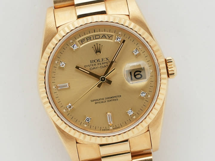 ロレックス デイデイト36 Ref.18238A イエローゴールド シャンパンx10Pダイヤ文字盤 中古 oerwjhrn