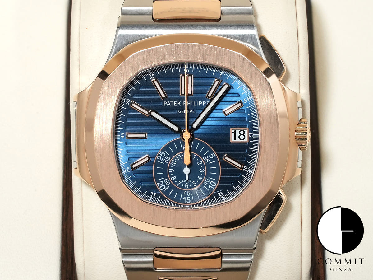 パテックフィリップ ノーチラス クロノグラフ Ref.5980/1AR-001 ステンレススチール/ローズゴールド ブルー文字盤 中古 jykint46