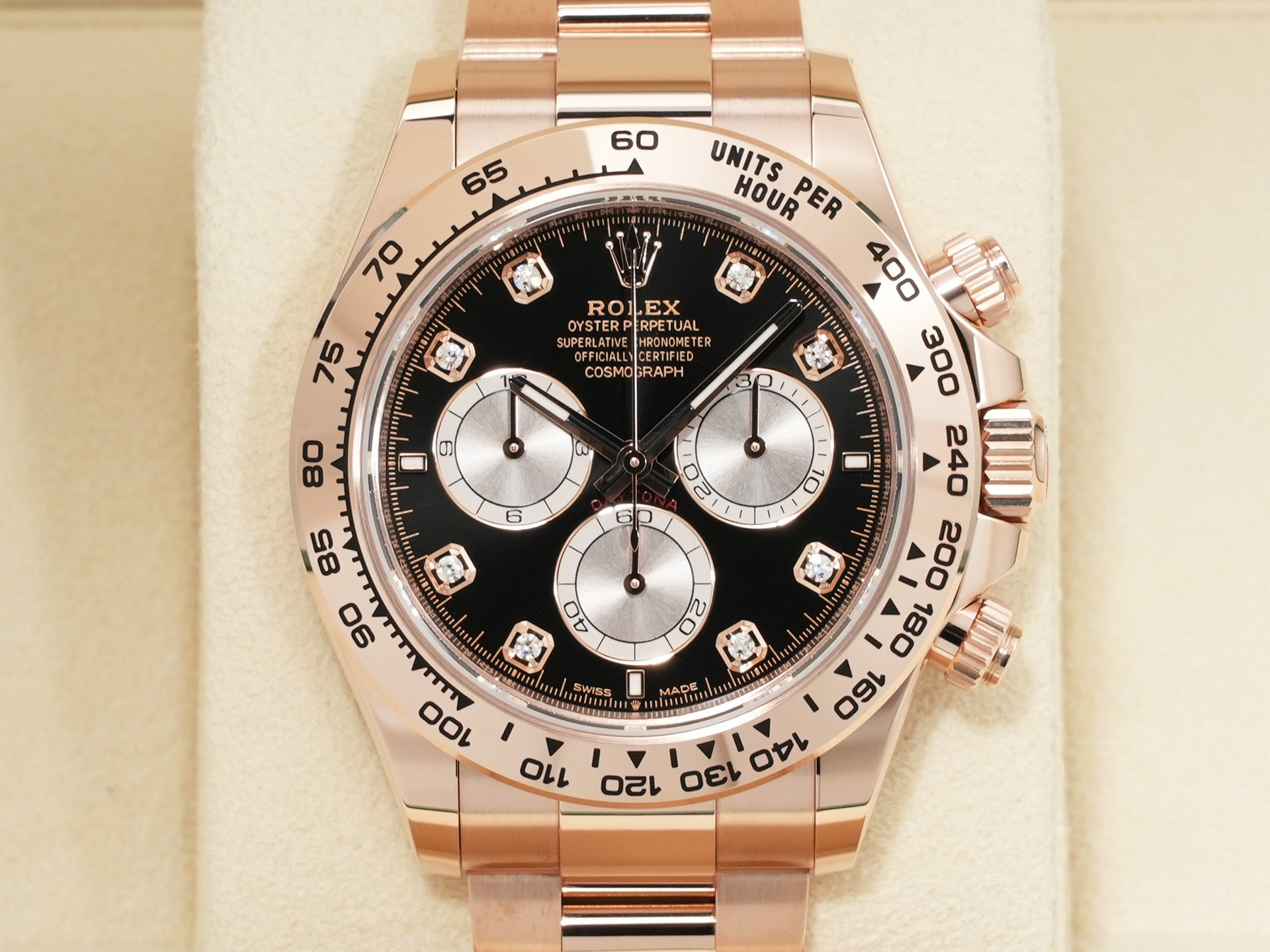 Rolex Daytona Ref. 126505A Everose Gold with Bright Black and Sandust Dial, Unused, 7s62p898