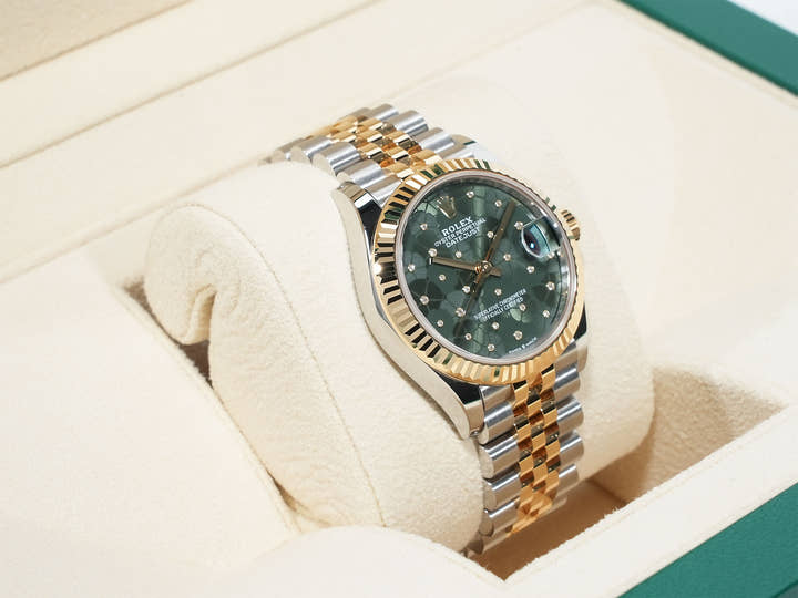 ロレックス デイトジャスト Ref.278273 ステンレススチール/イエローゴールド オリーブグリーン フローラルモチーフ文字盤 美品 xi2gkpvy
