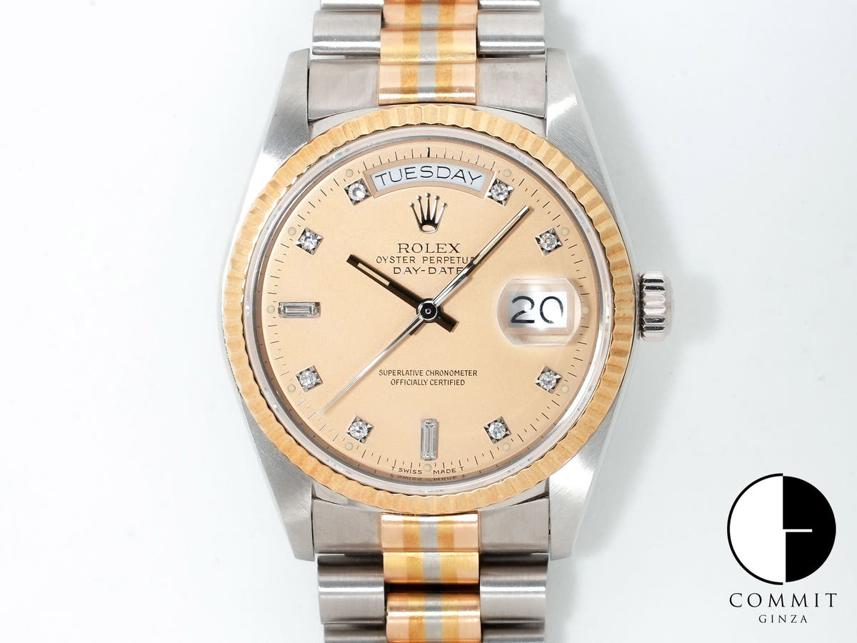 ロレックス デイデイト トリドール Ref.18039BIC ホワイトゴールド/ローズゴールド/イエローゴールド ハバナ10Pダイヤ文字盤 中古 ne5sfqrw