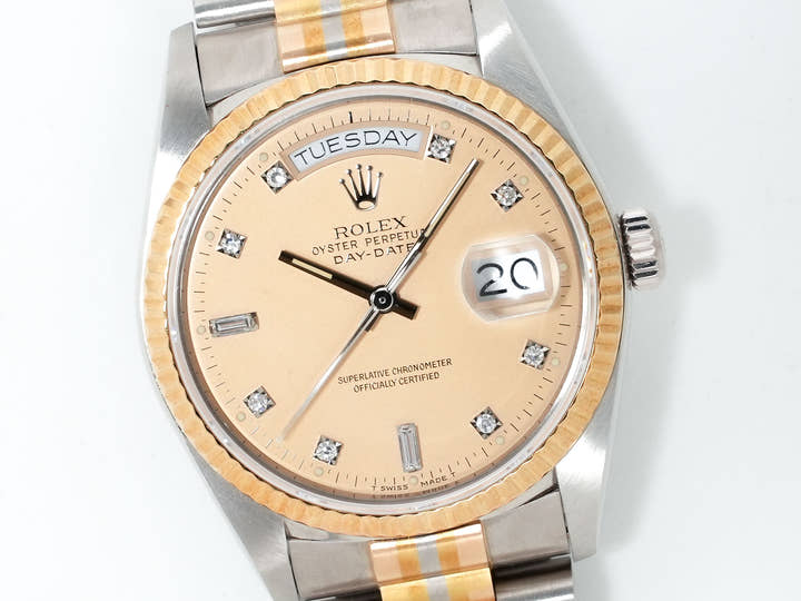 ロレックス デイデイト トリドール Ref.18039BIC ホワイトゴールド/ローズゴールド/イエローゴールド ハバナ10Pダイヤ文字盤 中古 ne5sfqrw
