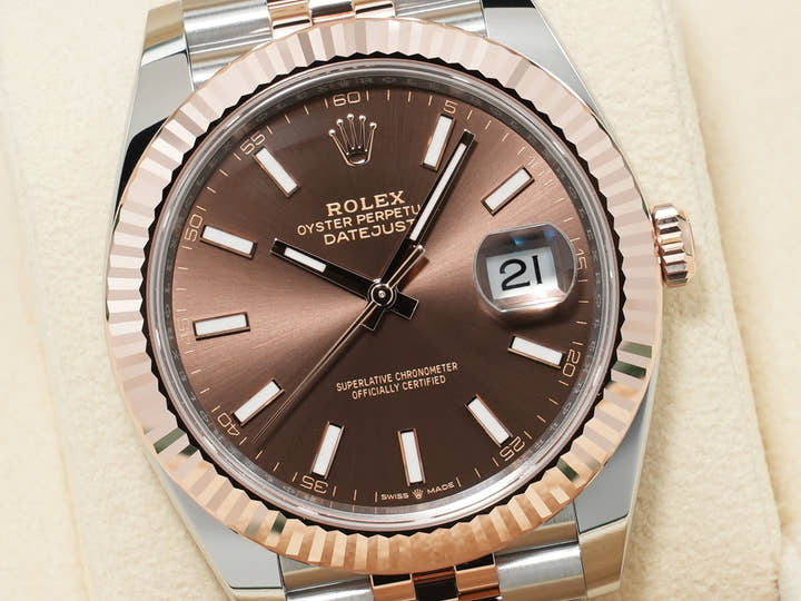 ロレックス デイトジャスト41 Ref.126331 ステンレススチール/エバーローズゴールド チョコレート文字盤 ジュビリーブレスレット 未使用 stibc8md