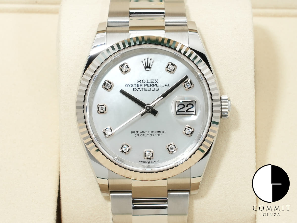 ロレックス デイトジャスト36 Ref.126234NG ステンレススチール/ホワイトゴールド ホワイトシェルx10Pダイヤ文字盤 オイスターブレスレット 未使用 evfcn79u
