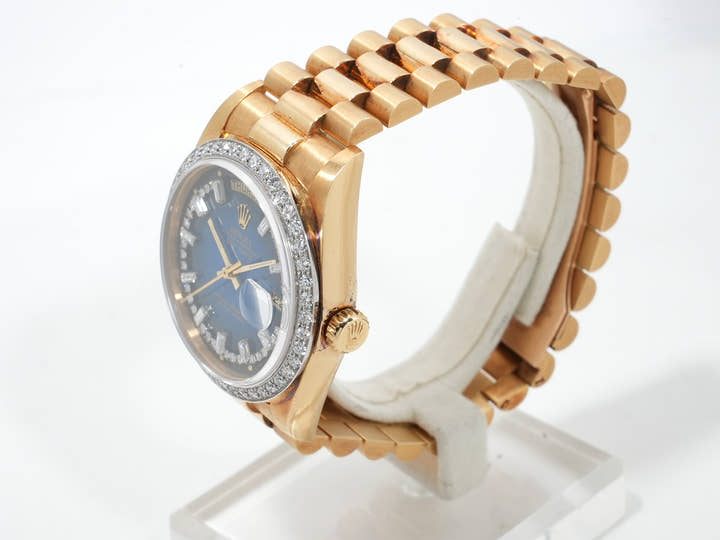 Pre-owned Rolex Day-Date 36 Ref. 18048 Yellow Gold Blue Gradient with Milliard Diamond Dial, President Bracelet (ikzdx52u)