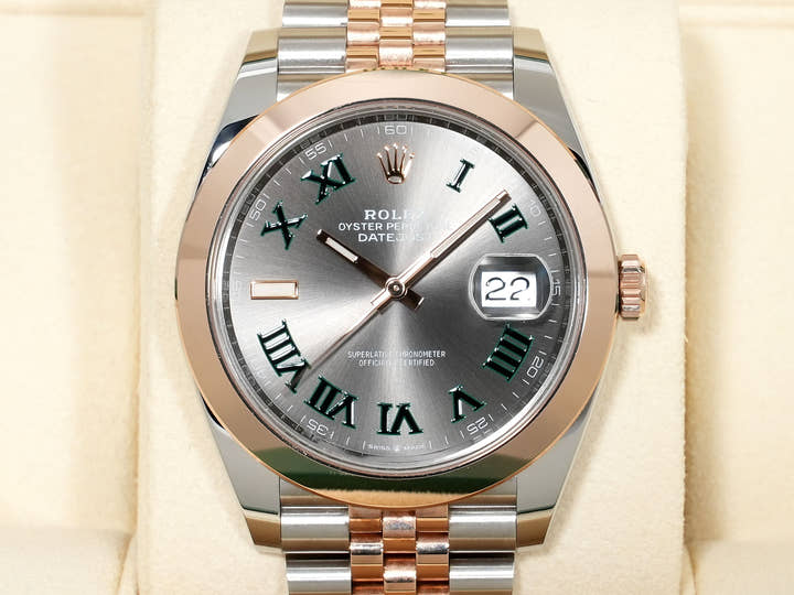 ロレックス デイトジャスト41 Ref.126301 ステンレススチール/エバーローズゴールド スレートローマン文字盤 ジュビリーブレスレット 中古 f7rv7r9z