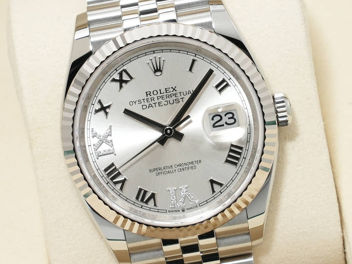 ロレックス デイトジャスト36 Ref.126234 ステンレススチール/ホワイトゴールド シルバーxダイヤモンド文字盤 ジュビリーブレスレット 未使用 6h89dshu