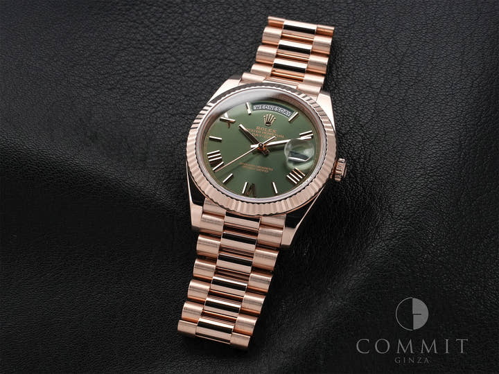 Rolex Day-Date 40 Ref. 228235 Everose Gold Olive Green Dial Excellent Condition zim9ag8r