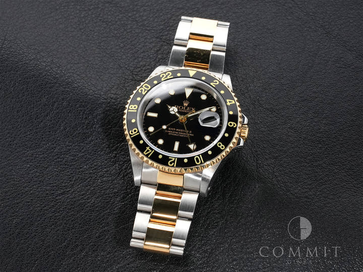 Pre-owned Rolex GMT-Master II Ref. 16713 in stainless steel/yellow gold with a black dial and Oyster bracelet (anvkf7ce)
