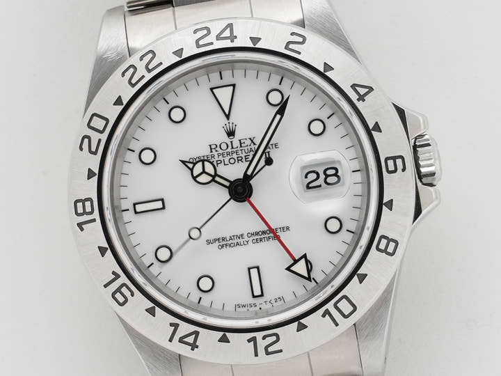 Pre-owned Rolex Explorer II Ref. 16570 Stainless Steel White Dial Oyster Bracelet mg52t55y