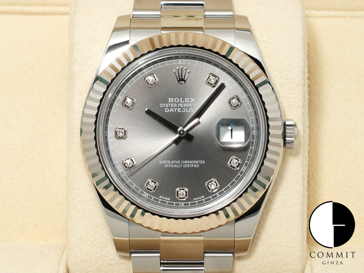 ロレックス デイトジャストII Ref.116334 ステンレススチール/ホワイトゴールド スレートx10Pダイヤ文字盤 オイスターブレスレット 未使用 k326wdqx