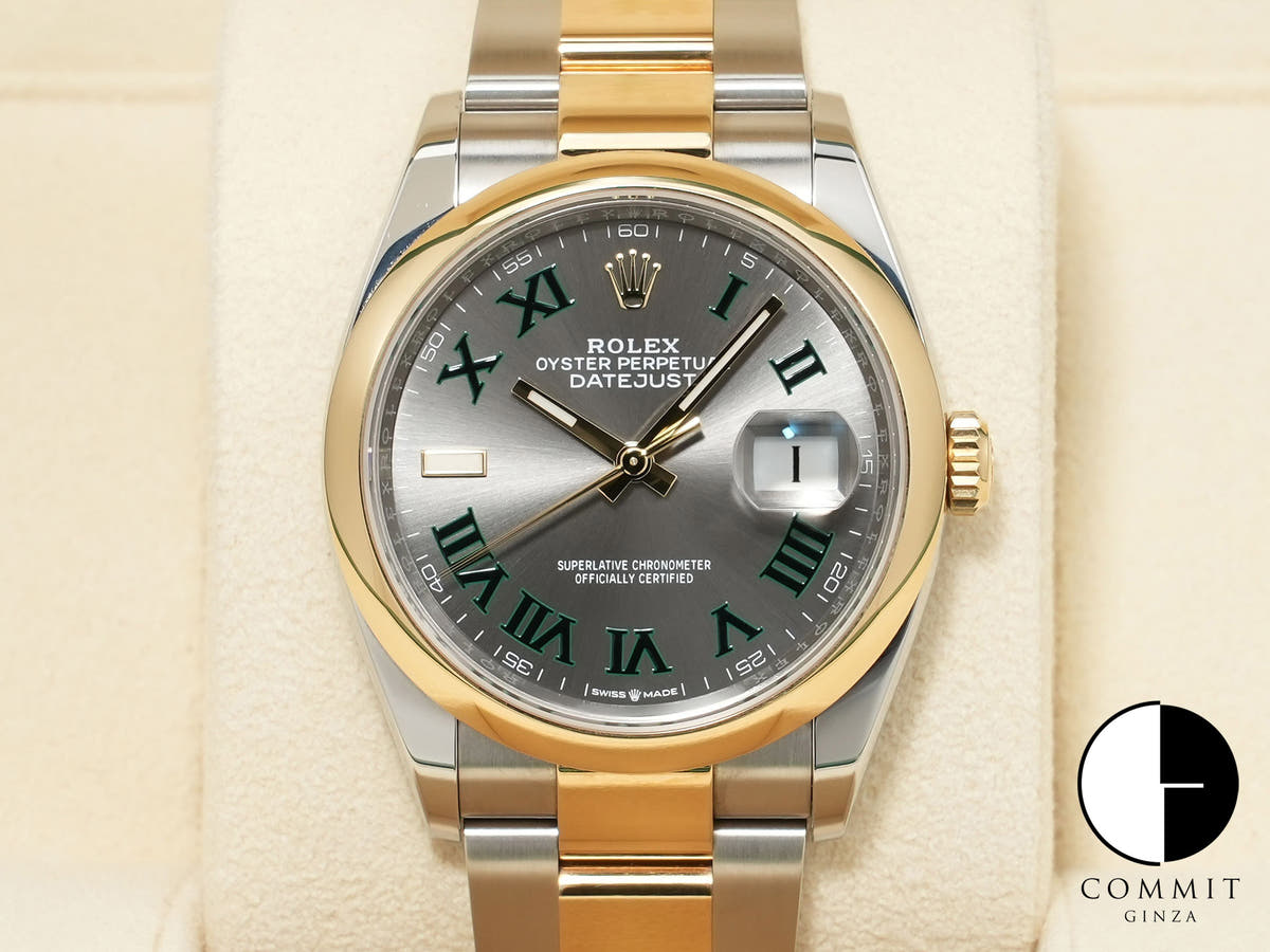 ロレックス デイトジャスト36 Ref.126203 ステンレススチール/イエローゴールド スレートローマン文字盤 オイスターブレスレット 中古 xafwm2st