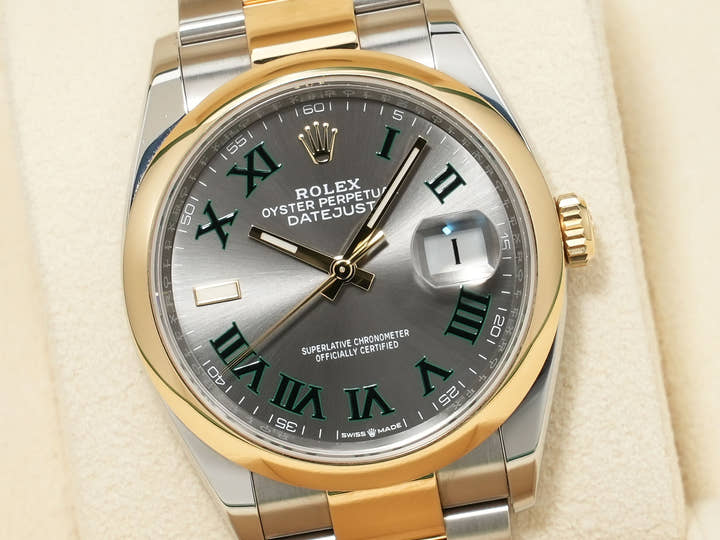 ロレックス デイトジャスト36 Ref.126203 ステンレススチール/イエローゴールド スレートローマン文字盤 オイスターブレスレット 中古 xafwm2st