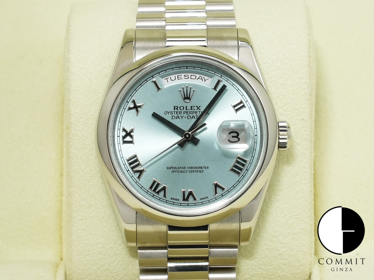 ロレックス デイデイト36 Ref.118206 プラチナ アイスブルー文字盤 中古 6x43o9we