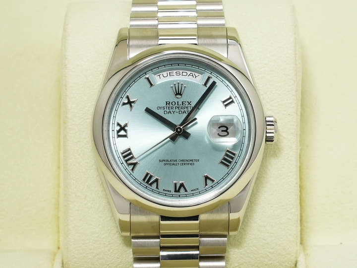 ロレックス デイデイト36 Ref.118206 プラチナ アイスブルー文字盤 中古 6x43o9we