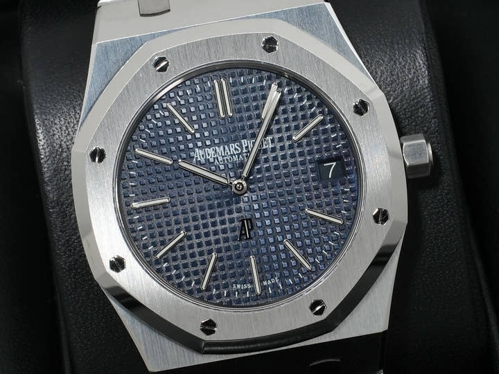 オーデマピゲ ロイヤルオーク ジャンボ エクストラ シン Ref.15202ST.OO.1240ST.01 ステンレススチール ブルー文字盤 極美品 e54twpmj
