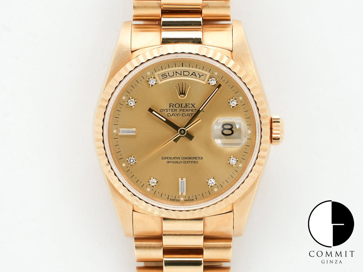 ロレックス デイデイト36 Ref.18238A イエローゴールド シャンパンx10Pダイヤ文字盤 中古 83t9gpuh