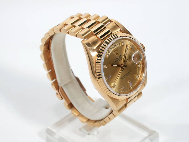 ロレックス デイデイト36 Ref.18238A イエローゴールド シャンパンx10Pダイヤ文字盤 中古 83t9gpuh