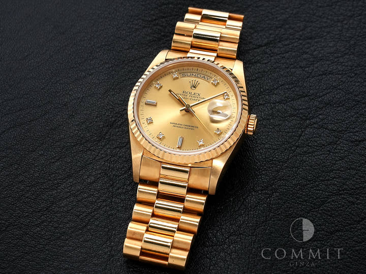 ロレックス デイデイト36 Ref.18238A イエローゴールド シャンパンx10Pダイヤ文字盤 中古 83t9gpuh