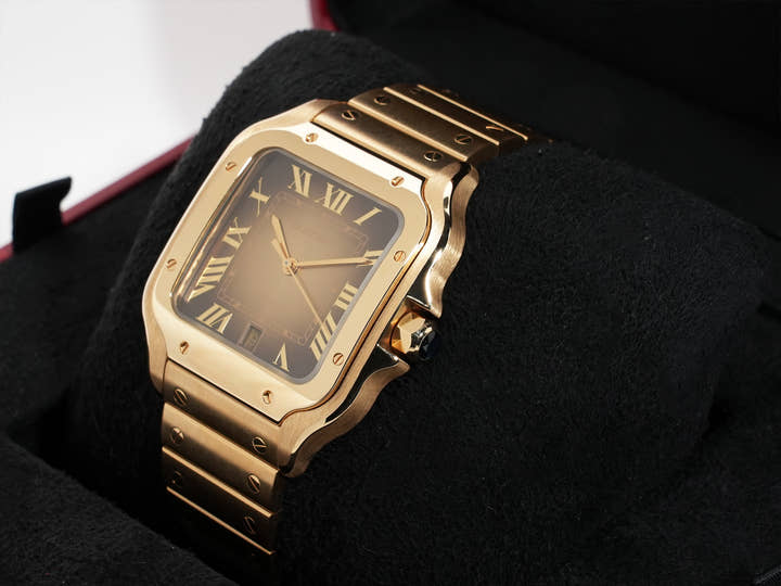 カルティエ サントス ドゥ カルティエ Ref.WGSA0095 イエローゴールド スモーキーブラウン文字盤 美中古 unk8dty2