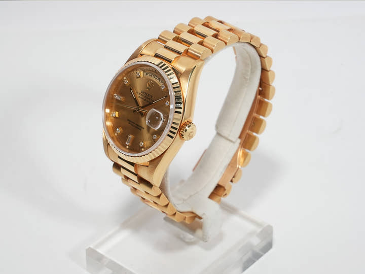 ロレックス デイデイト36 Ref.18238A イエローゴールド シャンパンx10Pダイヤ文字盤 中古 tzhaxm63