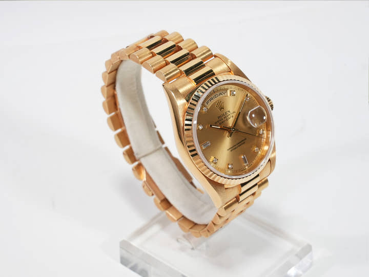 ロレックス デイデイト36 Ref.18238A イエローゴールド シャンパンx10Pダイヤ文字盤 中古 tzhaxm63