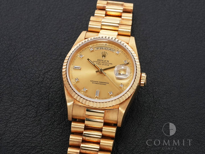 ロレックス デイデイト36 Ref.18238A イエローゴールド シャンパンx10Pダイヤ文字盤 中古 tzhaxm63