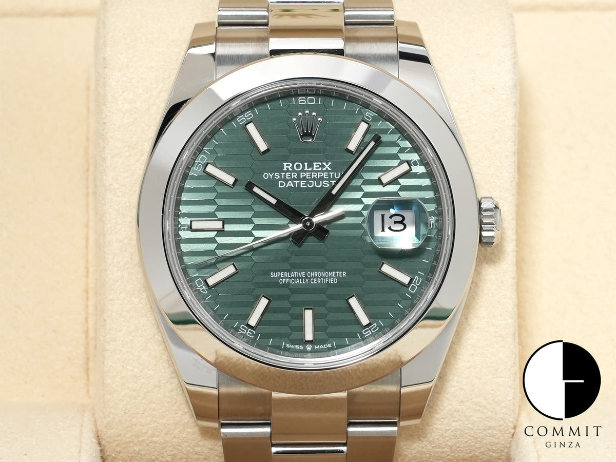 ロレックス デイトジャスト41 Ref.126300 ステンレススチール ミントグリーン文字盤 オイスターブレスレット 中古 toq625pq