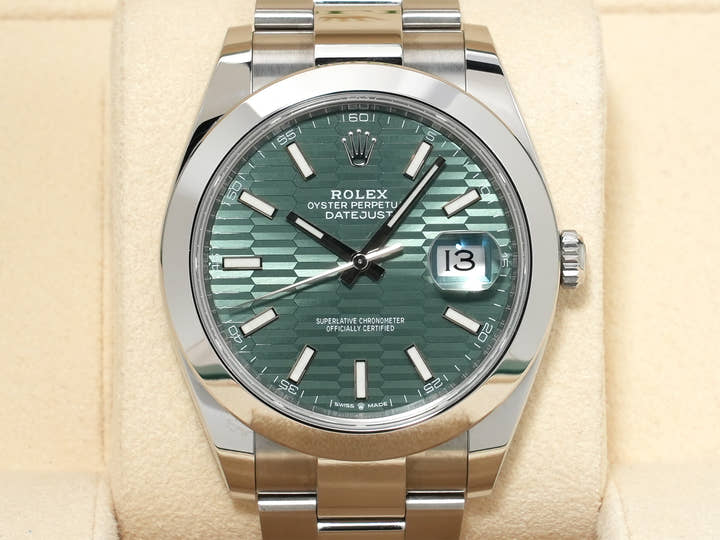 ロレックス デイトジャスト41 Ref.126300 ステンレススチール ミントグリーン文字盤 オイスターブレスレット 中古 toq625pq