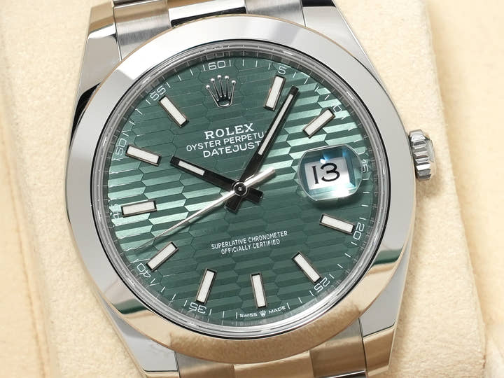 ロレックス デイトジャスト41 Ref.126300 ステンレススチール ミントグリーン文字盤 オイスターブレスレット 中古 toq625pq