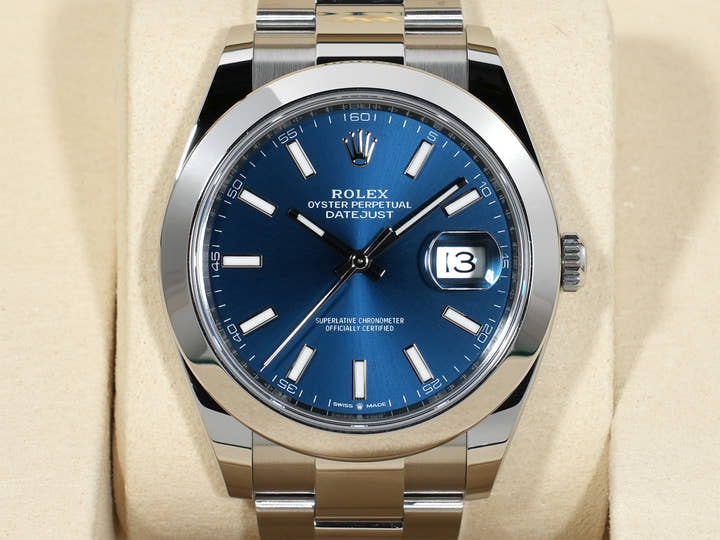 ロレックス デイトジャスト41 Ref.126300 ステンレススチール ブライトブルー文字盤 オイスターブレスレット 未使用 7px38zoy