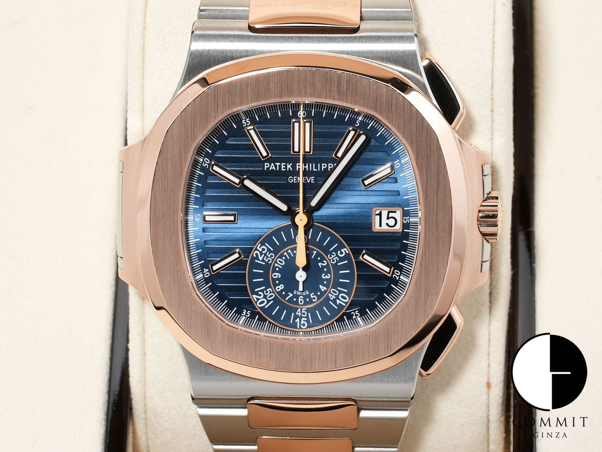 パテックフィリップ ノーチラス クロノグラフ Ref.5980/1AR-001 ステンレススチール/ローズゴールド ブルー文字盤 美品 ajpko7io