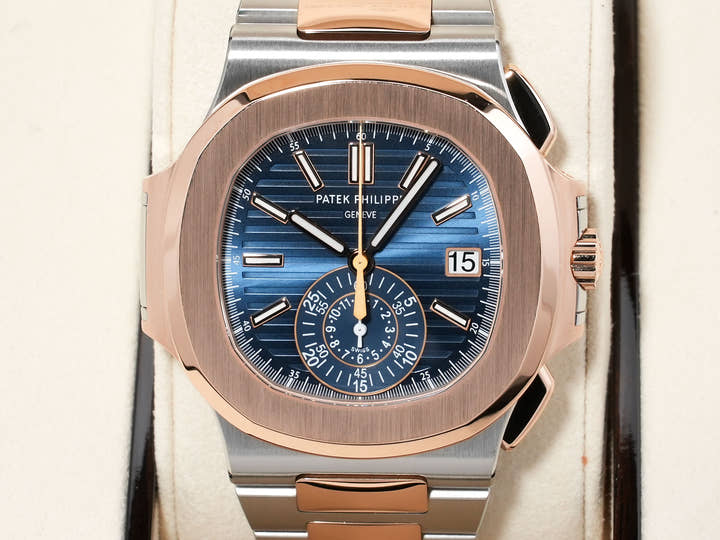 パテックフィリップ ノーチラス クロノグラフ Ref.5980/1AR-001 ステンレススチール/ローズゴールド ブルー文字盤 美品 ajpko7io