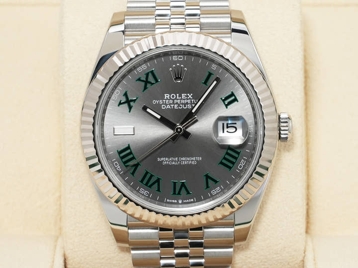 ロレックス デイトジャスト41 Ref.126334 ステンレススチール/ホワイトゴールド スレートローマン文字盤 ジュビリーブレスレット 美中古 fkhg33sc