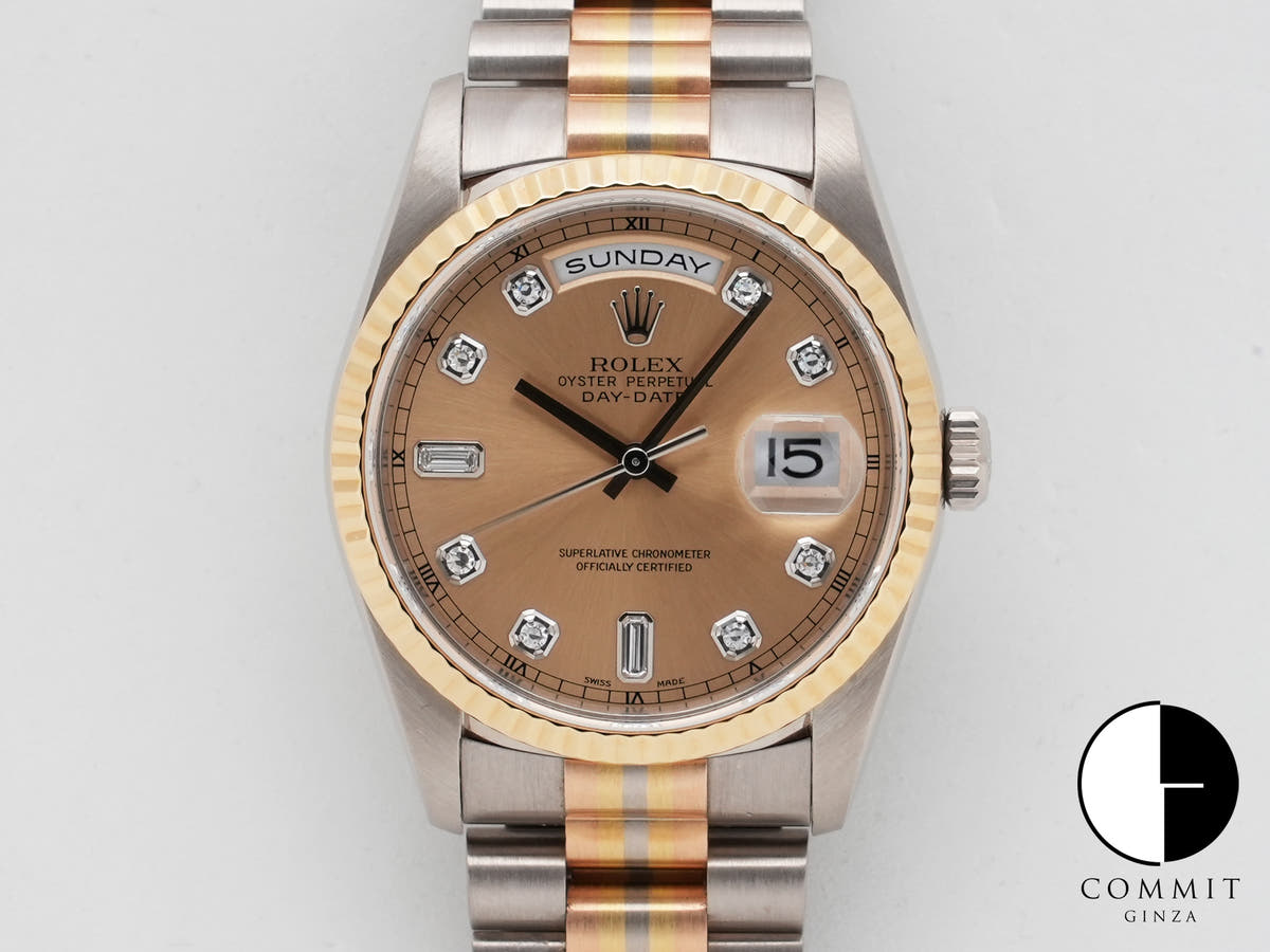 ロレックス デイデイト トリドール Ref.18239A BIC ホワイトゴールド/ピンクゴールド/イエローゴールド シャンパンx10Pダイヤ文字盤 中古 9cb5bwqx