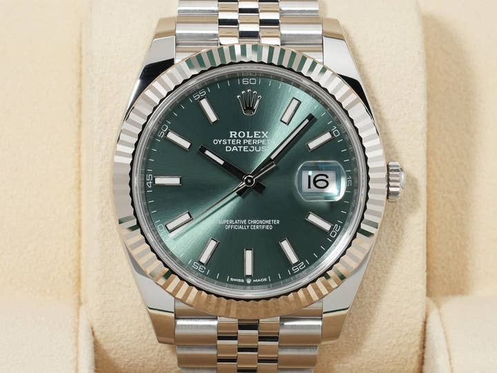 ロレックス デイトジャスト41 Ref.126334 ステンレススチール/ホワイトゴールド ミントグリーン文字盤 ジュビリーブレスレット 未使用 fo5v8ybz