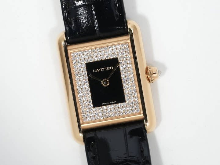 カルティエ タンク ルイ カルティエ SM Ref.WGTA0269 イエローゴールド ブラック×パヴェダイヤ文字盤 中古 wvd5ound