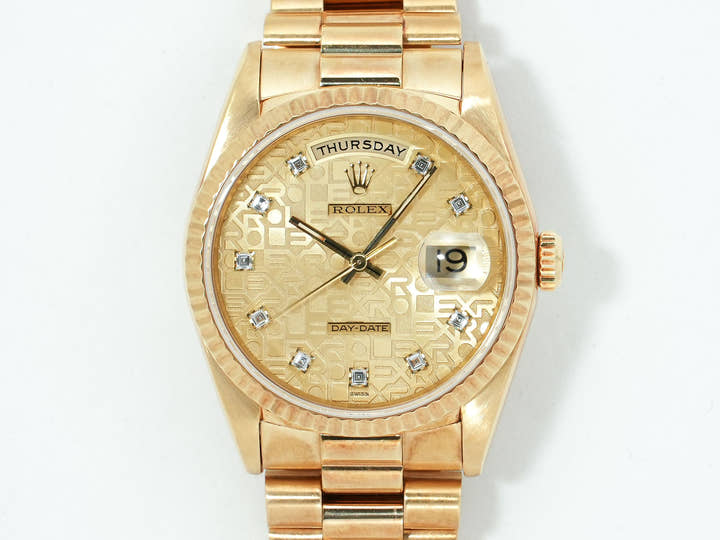 Pre-owned Rolex Day-Date 36 Ref. 18238G Yellow Gold Champagne with 10 Diamond Dials nmuiai3p