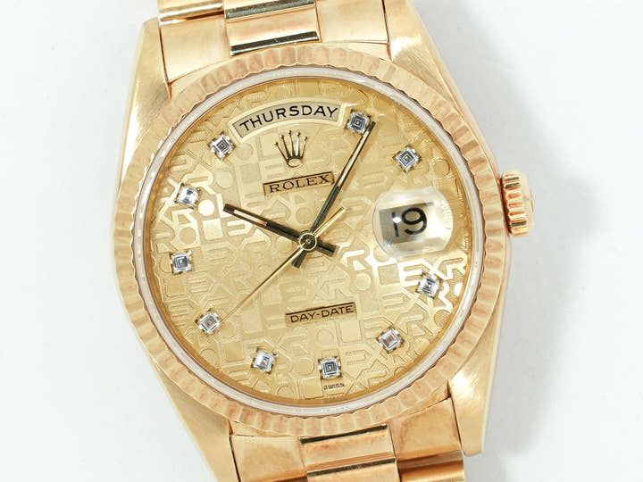 Pre-owned Rolex Day-Date 36 Ref. 18238G Yellow Gold Champagne with 10 Diamond Dials nmuiai3p
